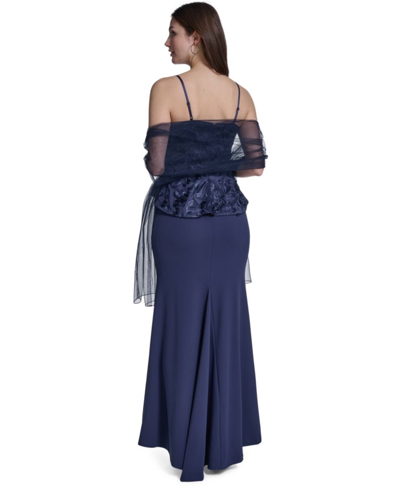 Women's Spaghetti Strap Combo Overlay Top Mermaid Gown