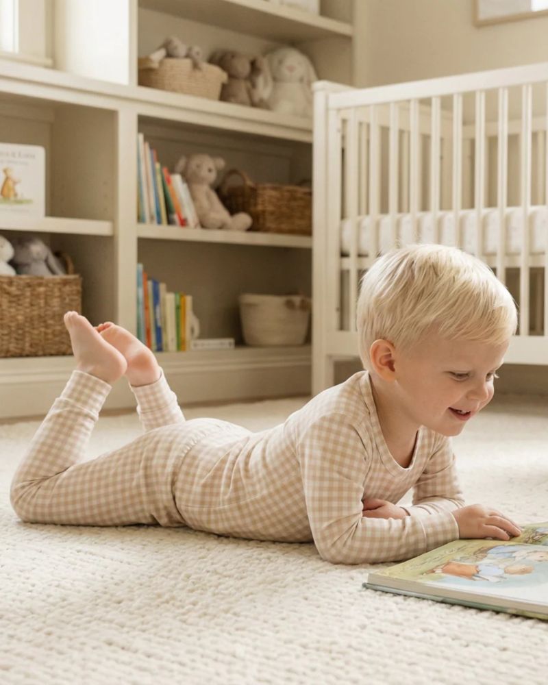 Toddler Boys Sandstone Gingham Pajama Set