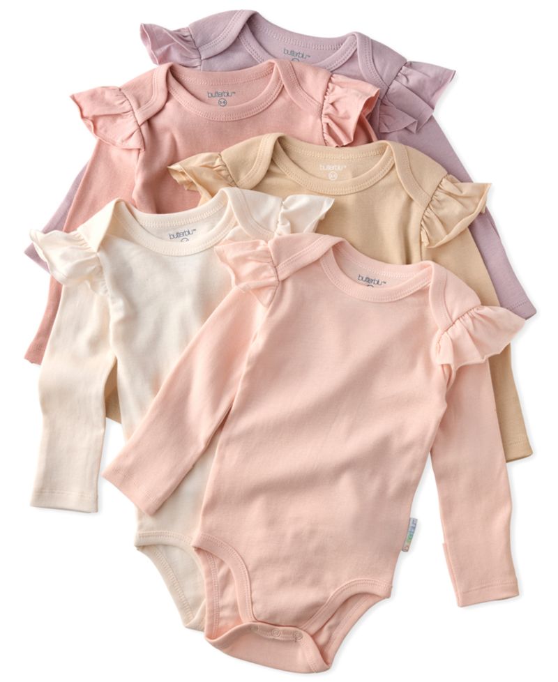 Baby Girls' Ashley Ruffle Shoulder Long-Sleeve Bodysuit, 5-Pack