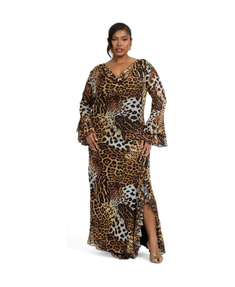 Women's Ruffle Leopard Print Maxi Dress