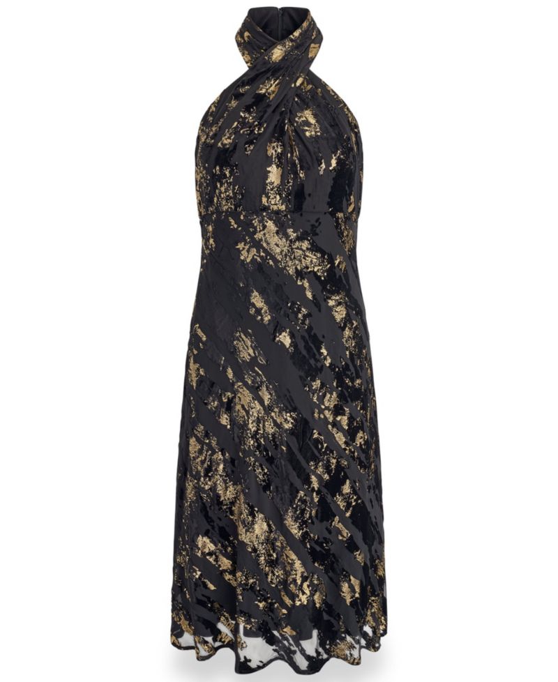 Women's Halter Velvet-Burnout Midi Dress