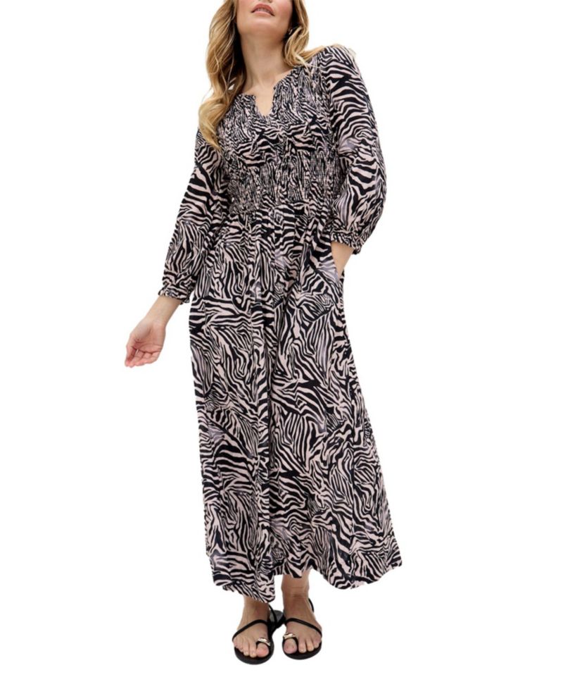 Women's Paulina Shirred Bodice Zebra Print Maxi Dress
