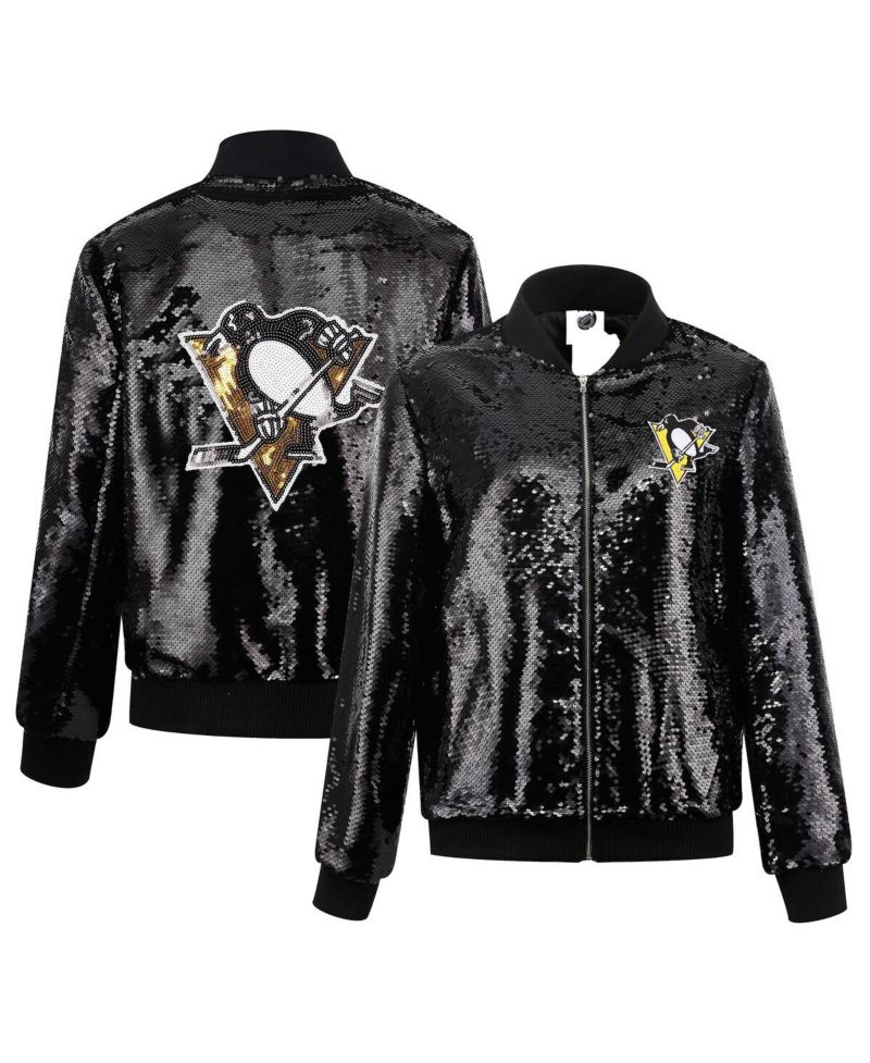 Women's Black Pittsburgh Penguins Sequin Full-Zip Jacket