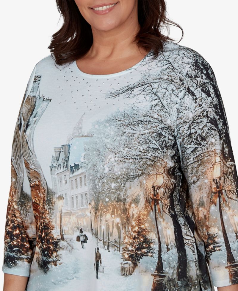Plus Size Classic Christmas In The City 3/4-Sleeve Knit Top