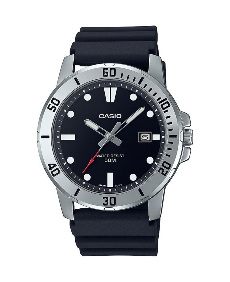 Men's Three-Hand Black Resin Watch 45mm, MTPVD01-1EV