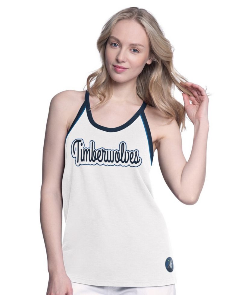 Women's White Minnesota Timberwolves Curveball Racerback Scoop Neck Slub Tank Top