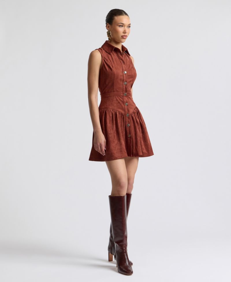 Women's Sleeveless Collared Faux Suede Mini Dress