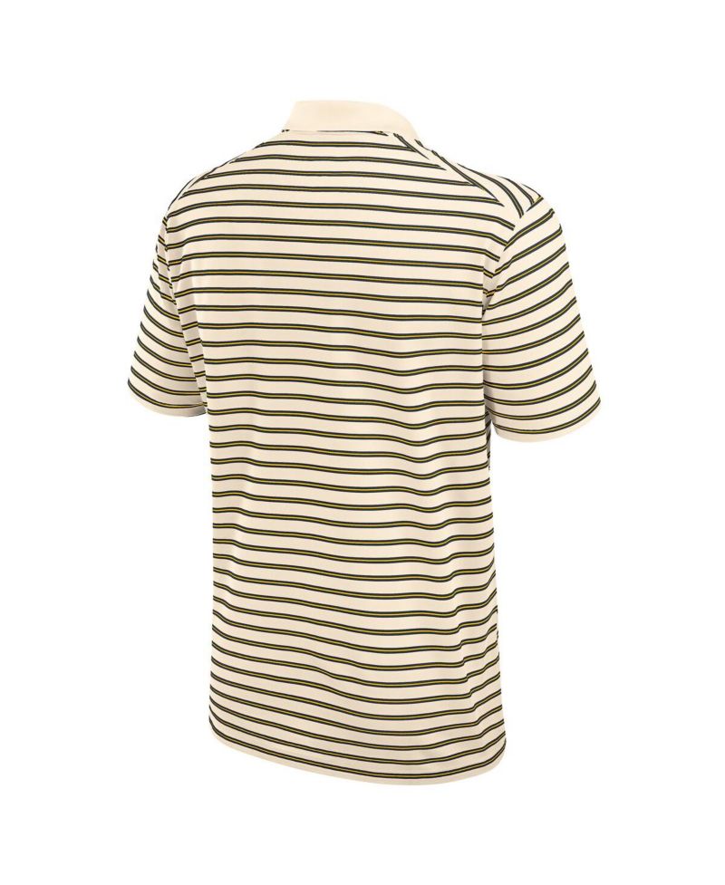 Men's Tan/Navy Michigan Wolverines Striped Primary Logo Performance Polo Shirt
