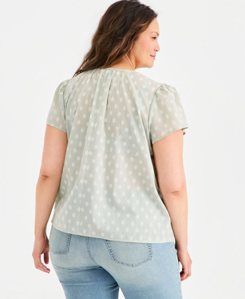 Petite Cotton Printed Flutter-Sleeve Top