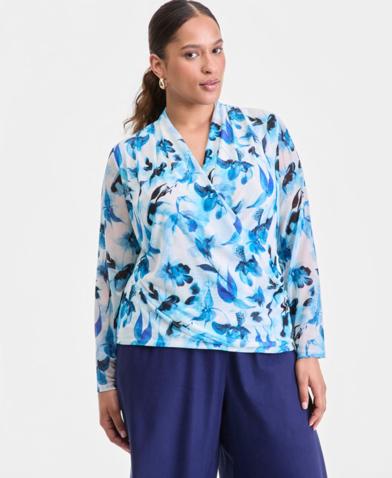 Plus Size Mesh Draped Top