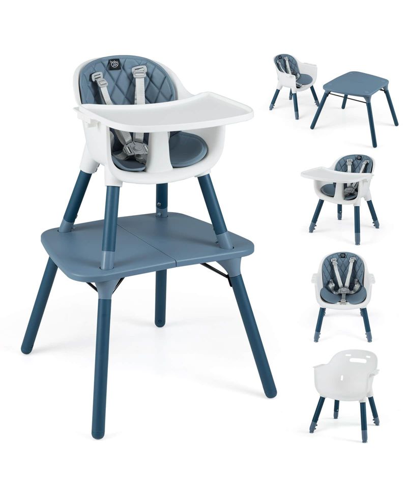 4-in-1 Infant High Dining Chair with 5-point Harness, Removable and Adjustable Tray