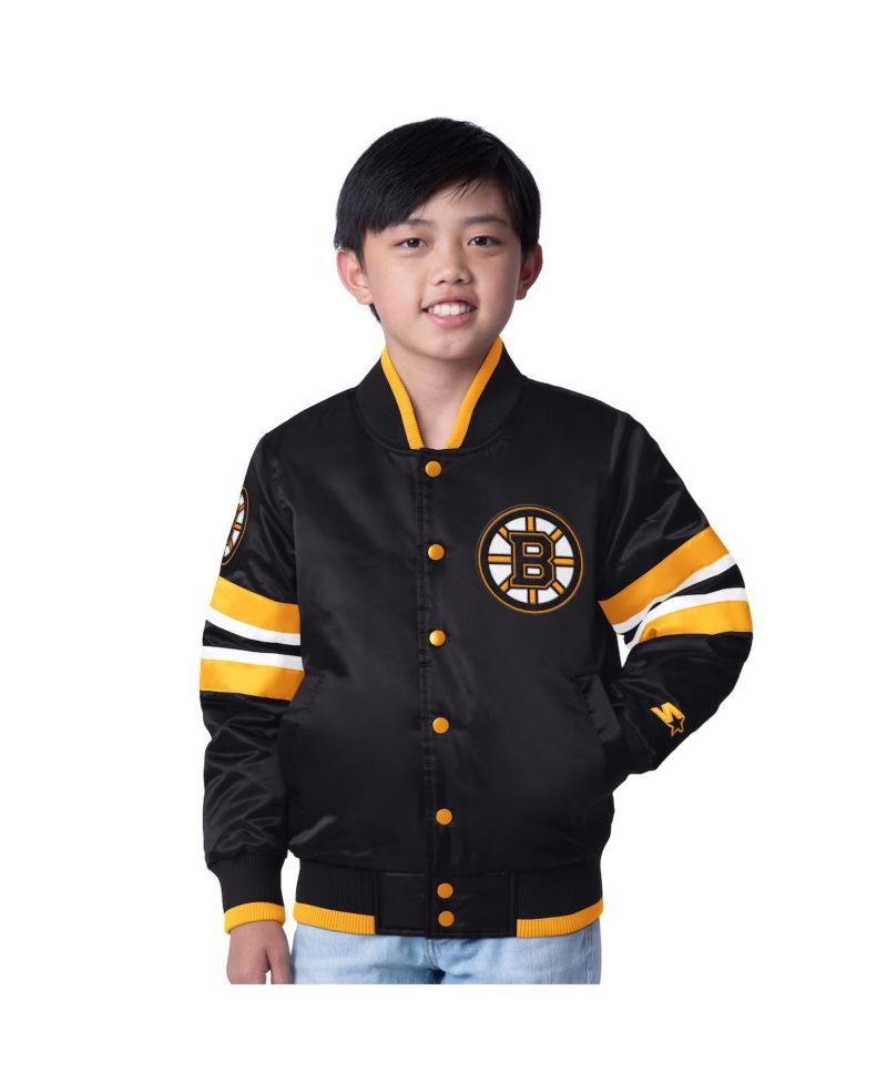 Big Boys and Girls Black/Gold Boston Bruins Scout 1 Full-Snap Varsity Jacket