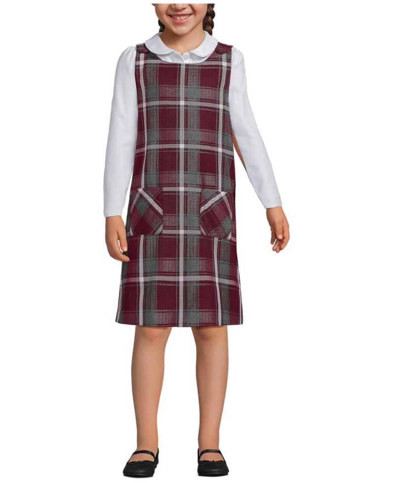 Big Girls Plaid Button Shoulder Patch Pocket Jumper