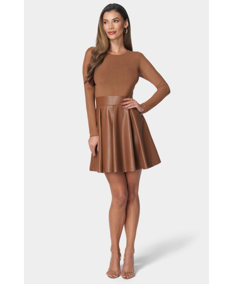 Women's Faux Leather Flare Dress