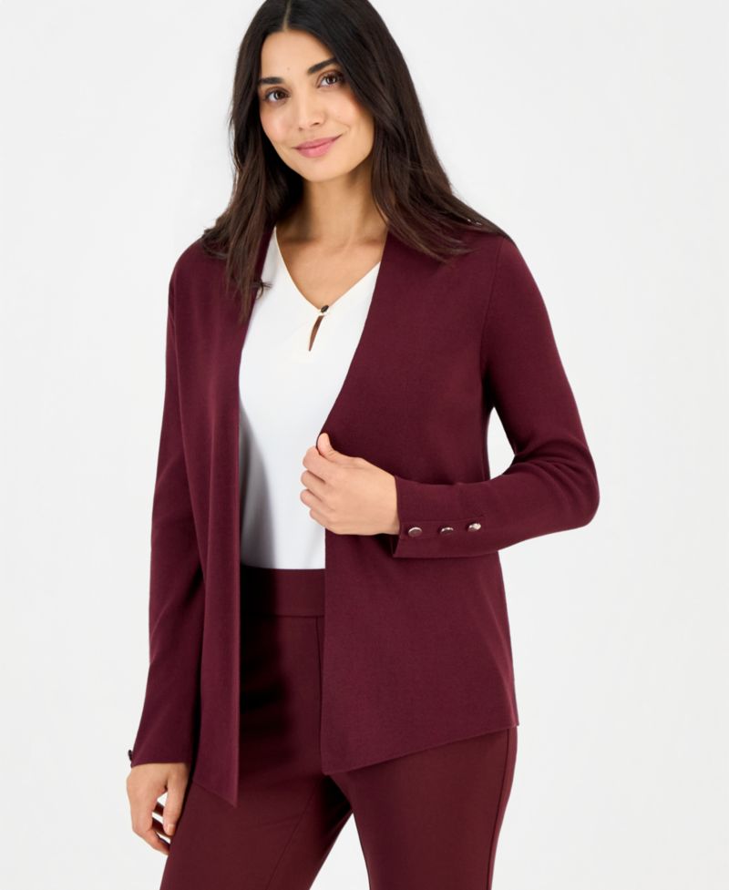 Petite Open-Front Side-Slit Cardigan