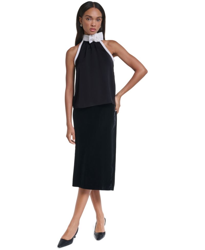 Petite Rossett Halter Colorblock Rosette Tank