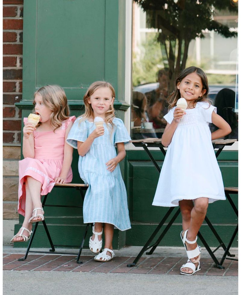 Toddler Girls Hope and Henry Sleeveless Crochet Detail Empire Waist Seersucker Dress