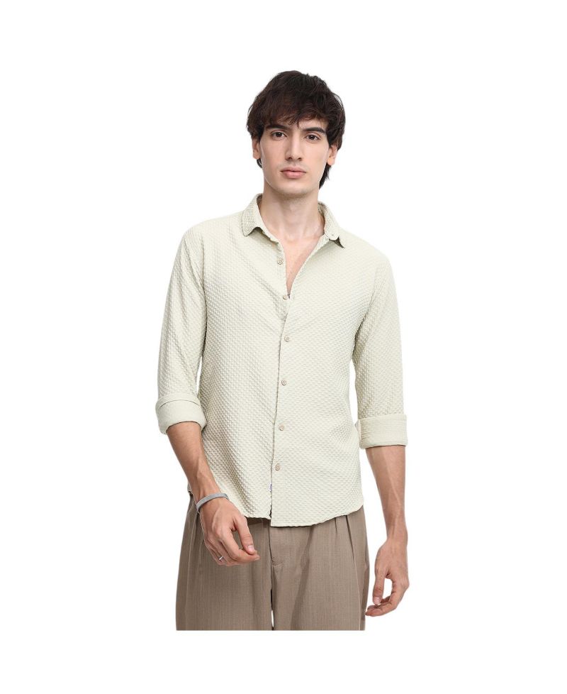 Men's Butter Yellow Micro Cubic-Textured Shirt