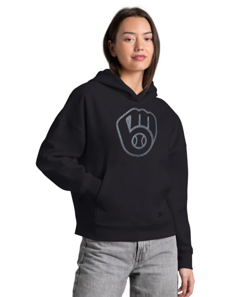 Women's Black Milwaukee Brewers Fleece Rhinestone Hoodie