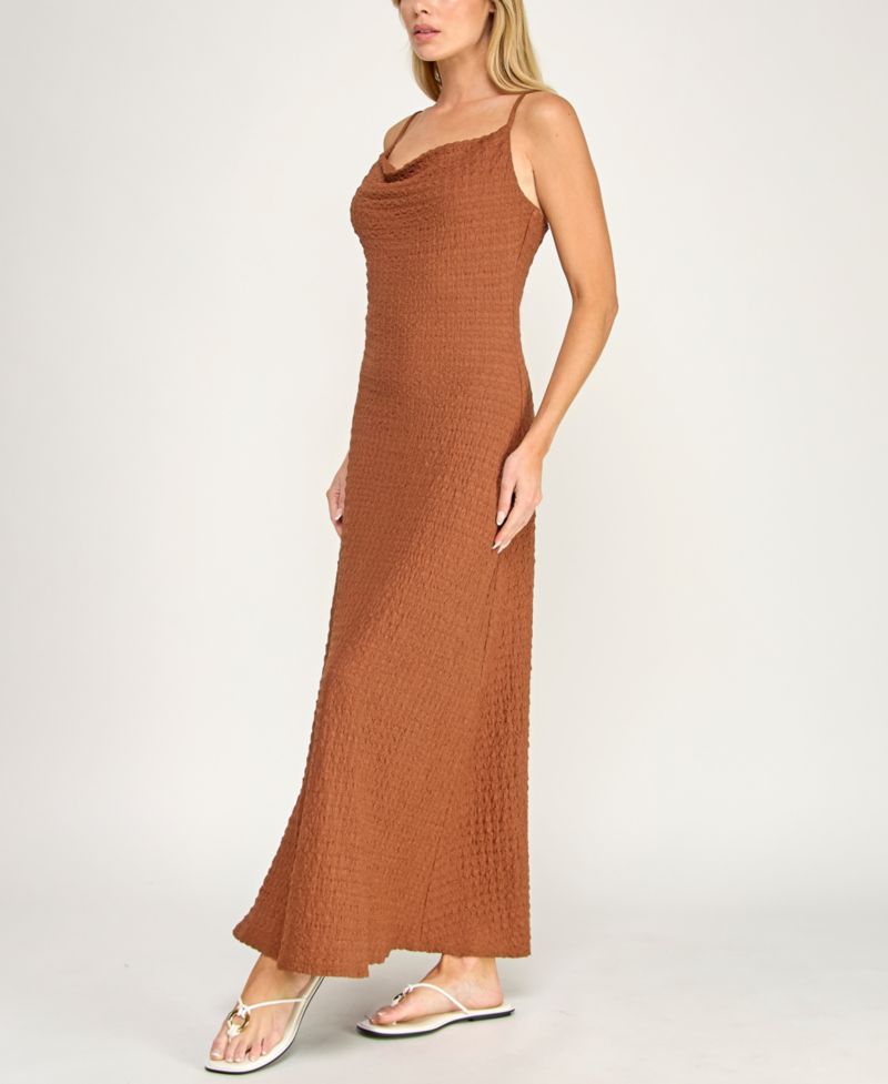 Juniors' Sleeveless Cowl Neck Maxi Dress