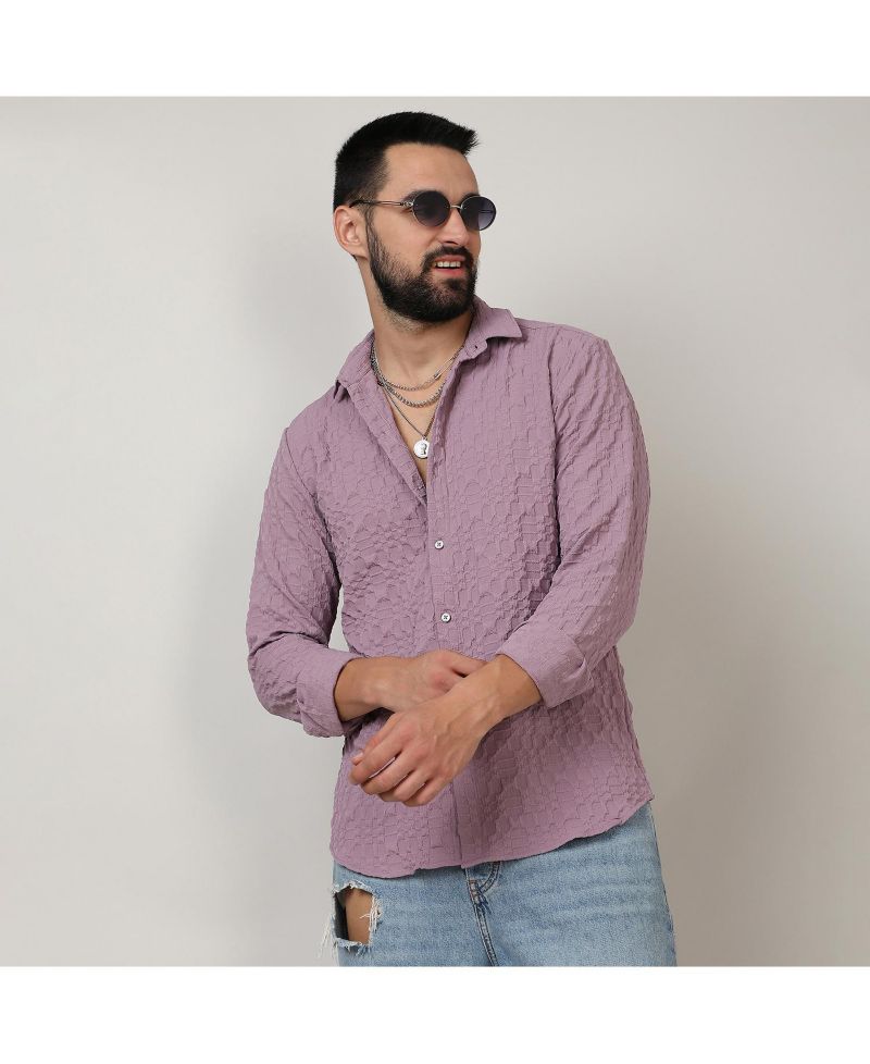 Men's Periwinkle Purple Embossed Geometric Shirt