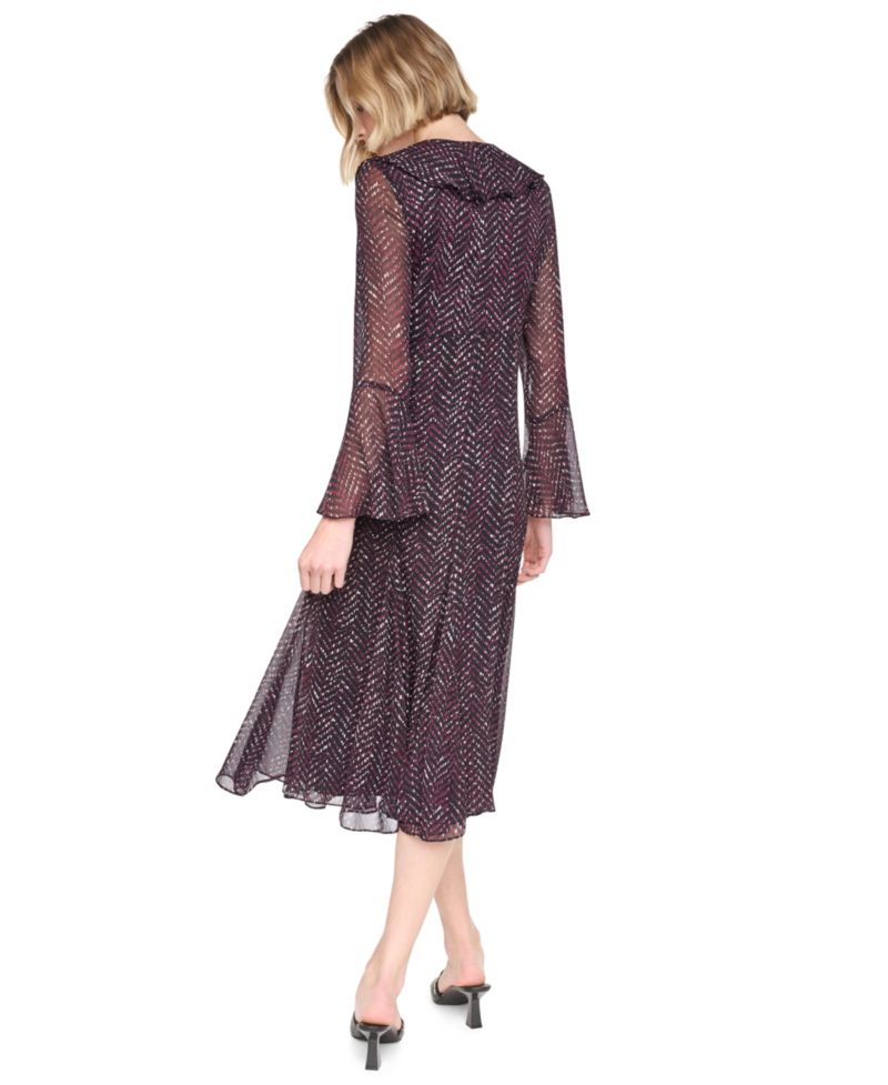 Women's Ruffle Midi V-Neck Dress