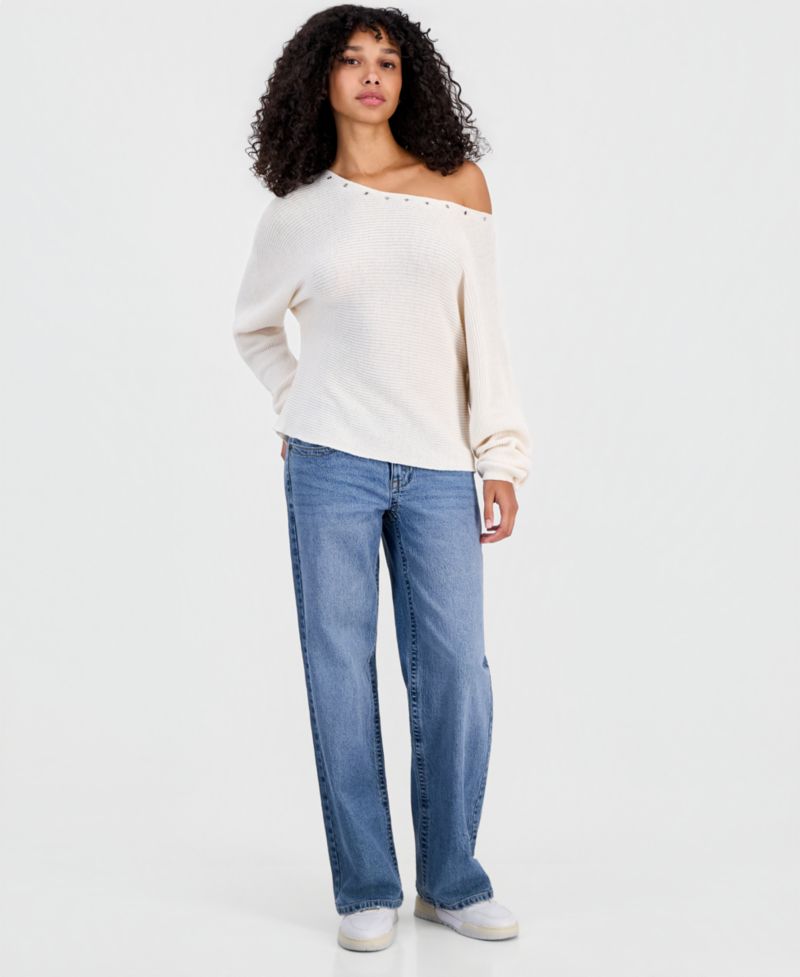 Juniors' Grommet Boat-Neck Sweater