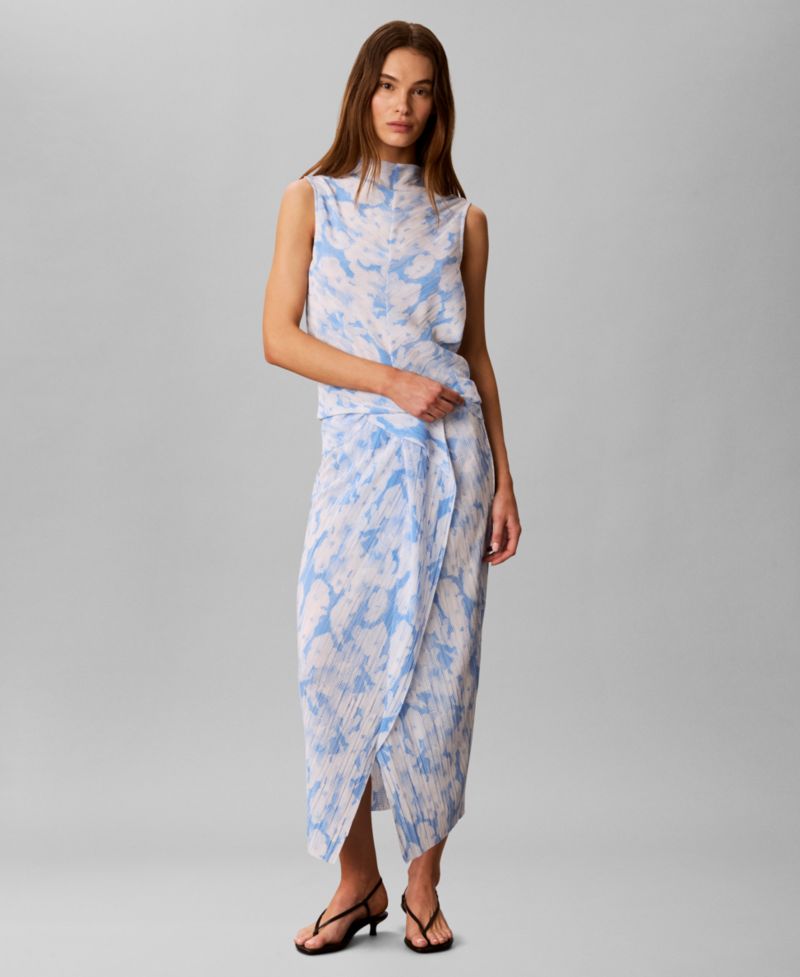 Women's Printed Plisse Bias Seam Midi Skirt