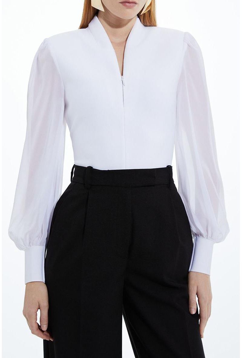Women's Zip Detail Chiffon Sleeve Knit Top