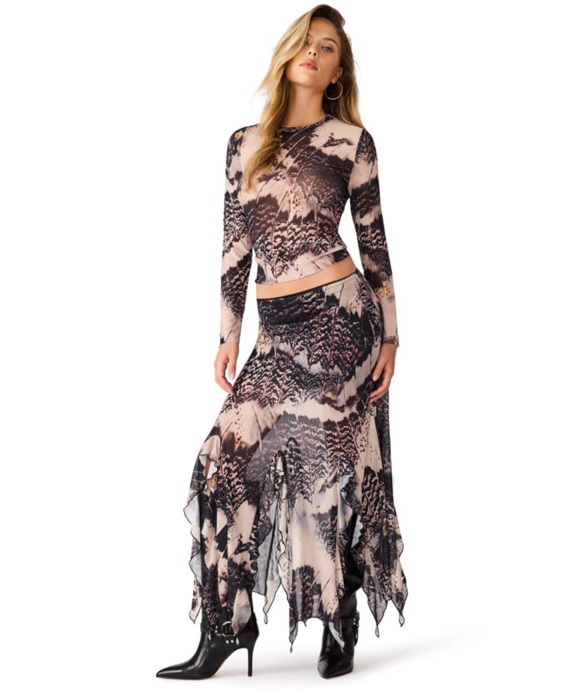 Women's Sandy Sheer Long-Sleeve Allover-Print Knit Top
