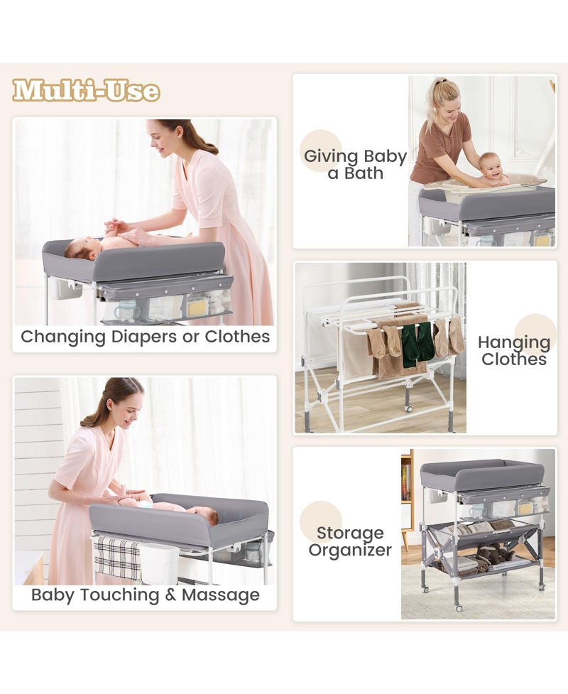 Portable Baby Changing Table with Wheels and Large Storage Rack Convenient and Mobile for Nursery Organization