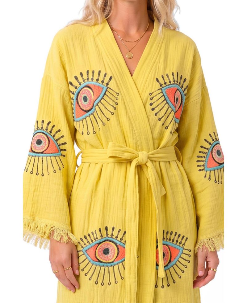 Women's Aria Handmade Muslin V-Neck Cover-Up Robe