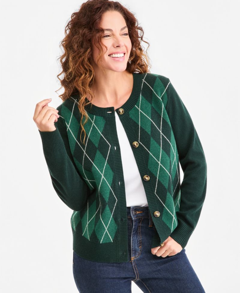 Women's Argyle Long-Sleeve Cardigan