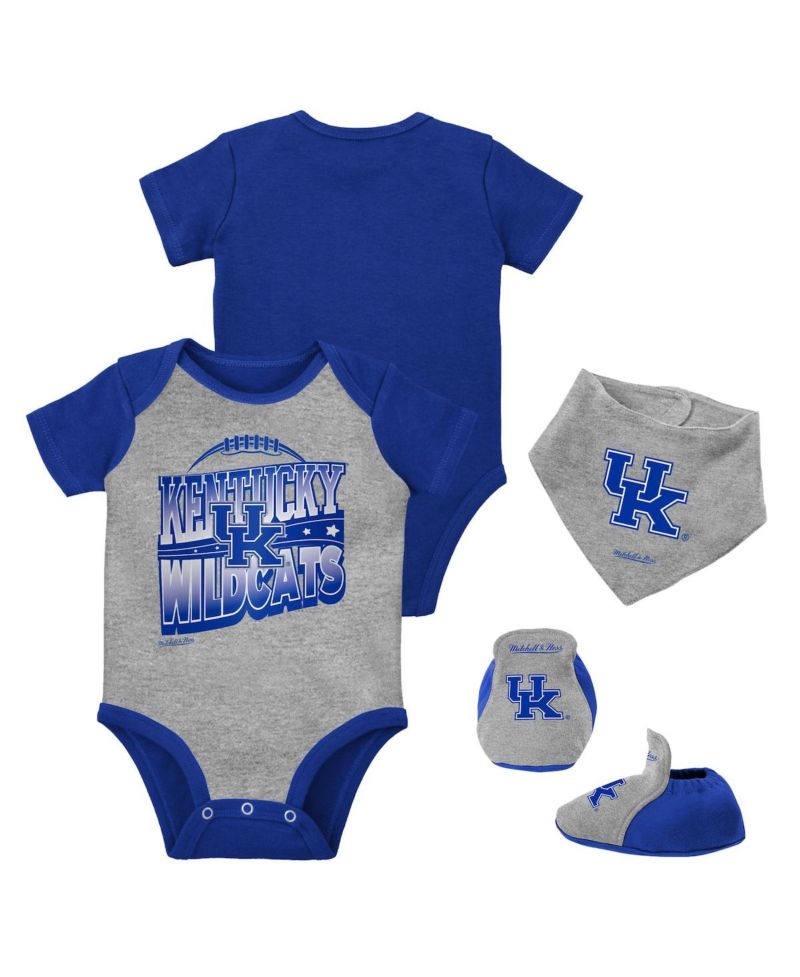 Baby Boys and Girls Royal, Heather Gray Kentucky Wildcats 3-Pack Bodysuit, Bib and Bootie Set