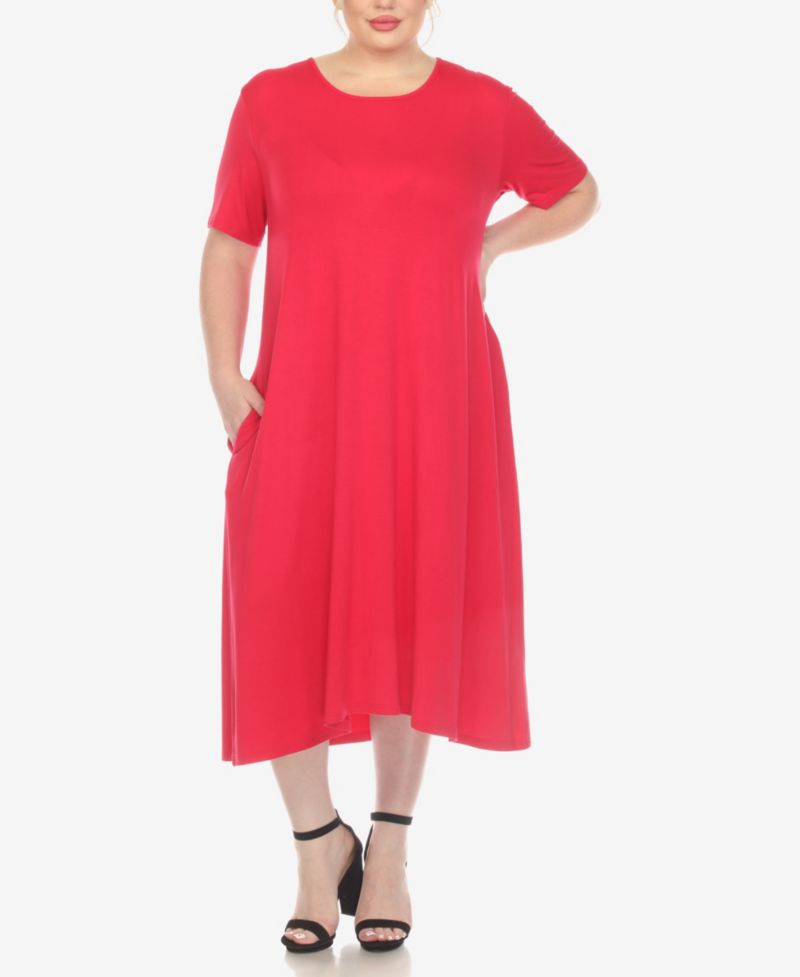 Plus Size Short Sleeve Pocket Swing Midi Dress