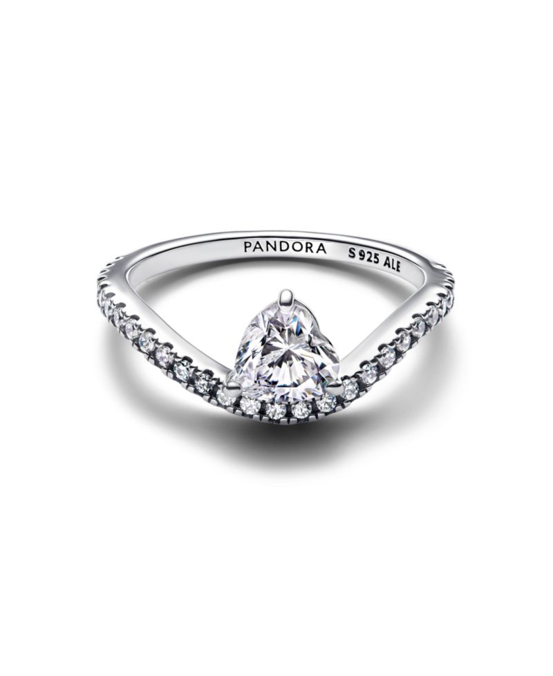 Sterling Silver Wavy Pave Heart Ring