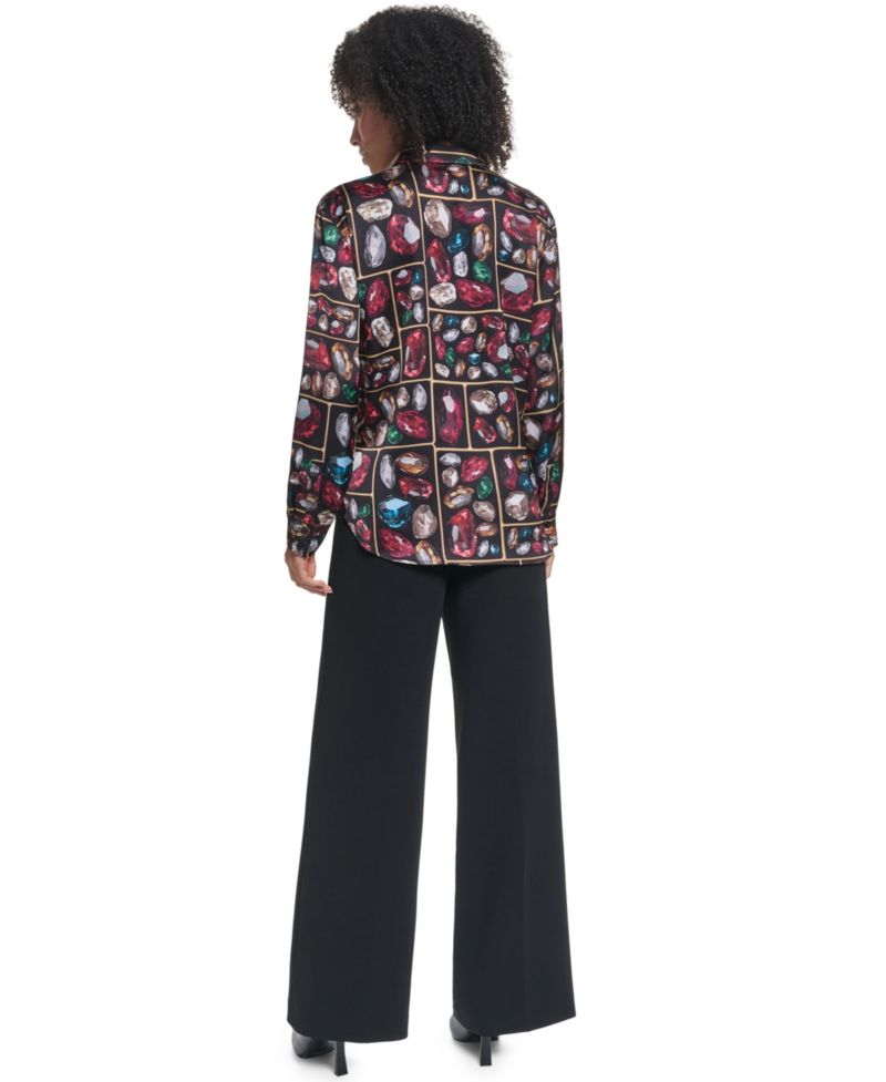 Women's Collared Button-Up Long-Sleeve Blouse