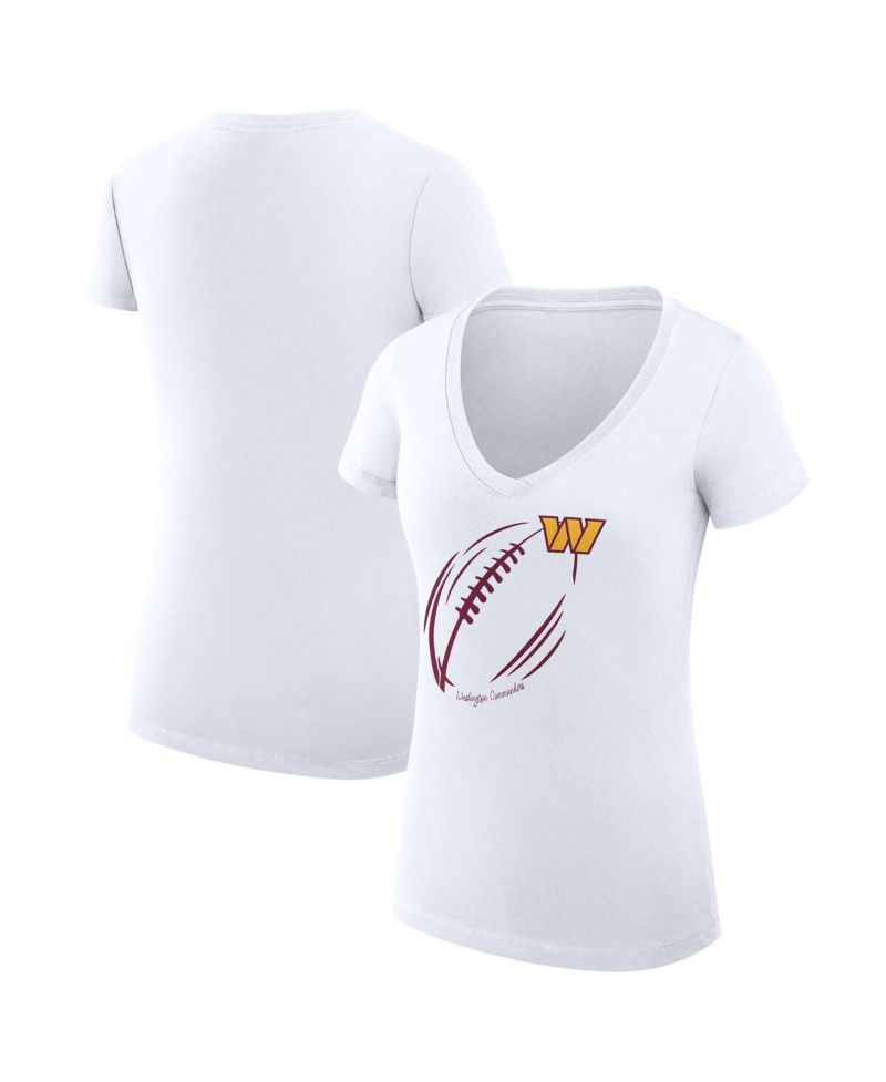 Women's White Washington Commanders Super-Slim Fit Lightweight Subtle Football V-Neck T-Shirt