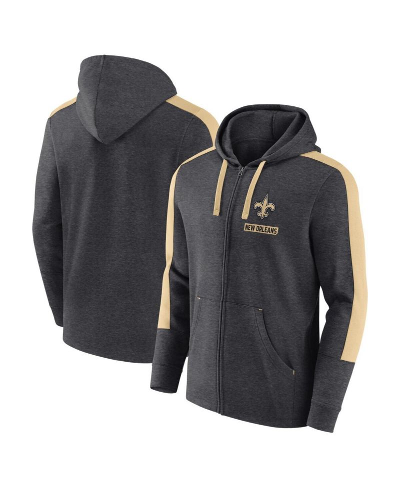 Men's Heather Charcoal New Orleans Saints Gains Full-Zip Hoodie