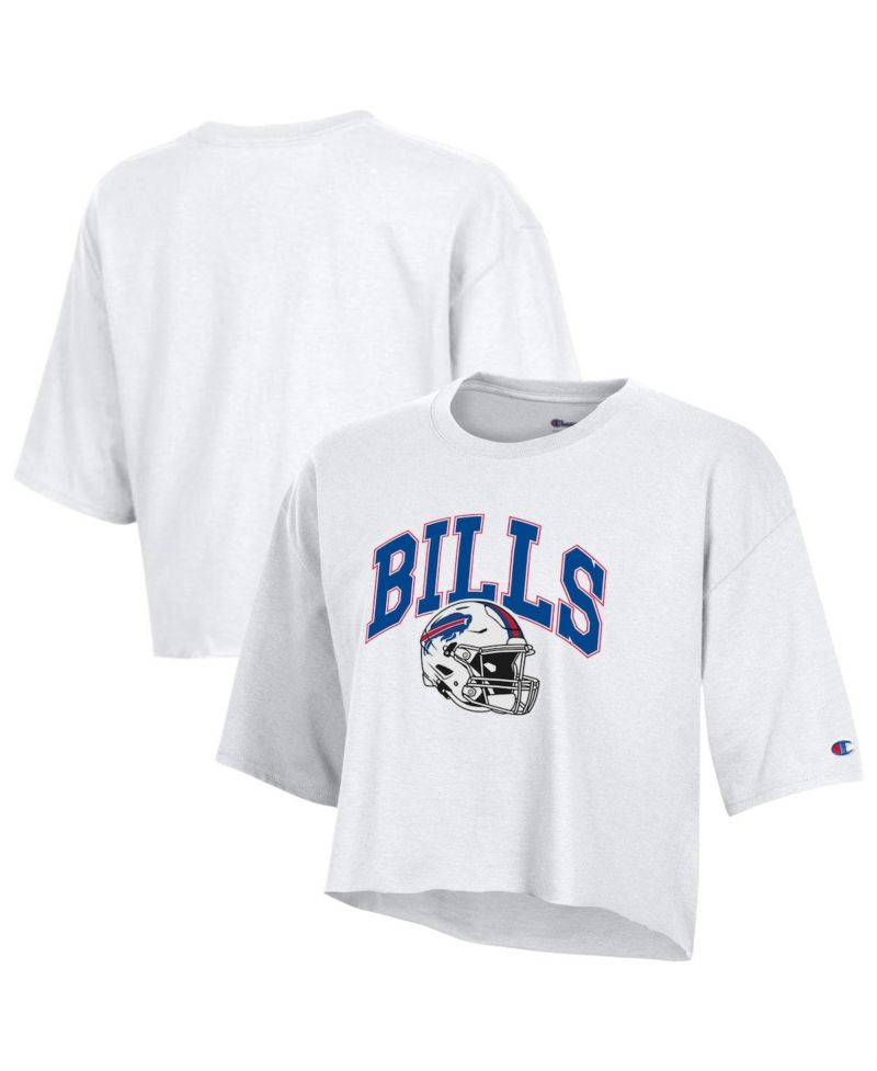 Women's White Buffalo Bills Boyfriend Cropped T-Shirt