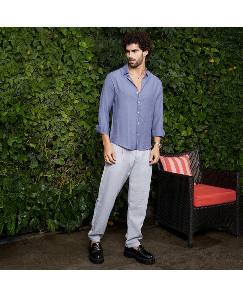 Men's Cornflower Blue Breezy Wrinked Relaxed Shirt