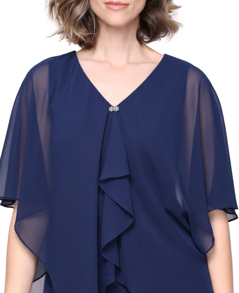 Women's Glitter-Knit Short-Sleeve V-Neck Dress