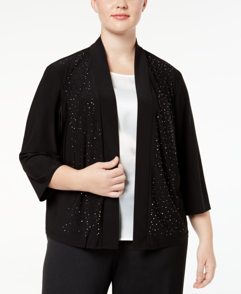 Plus Size Beaded Open Front Cardigan Sweater