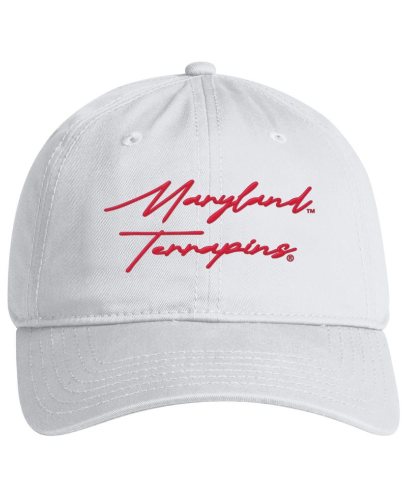 Men's White Maryland Terrapins College Essentials Washed Cotton Blend Adjustable Hat