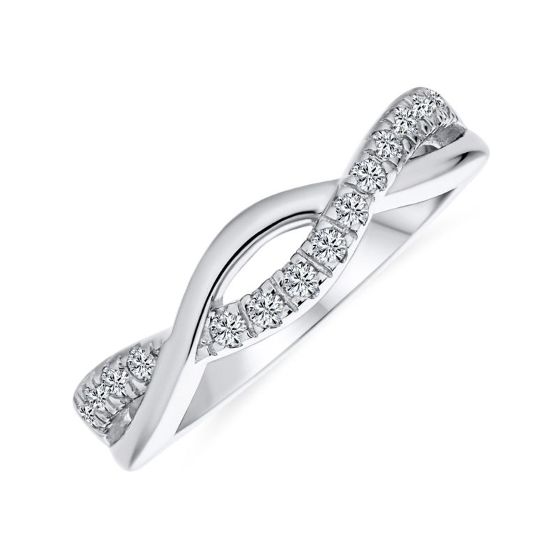 Intertwined Twist Half Eternity Pave CZ Infinity Band Ring Sterling Silver