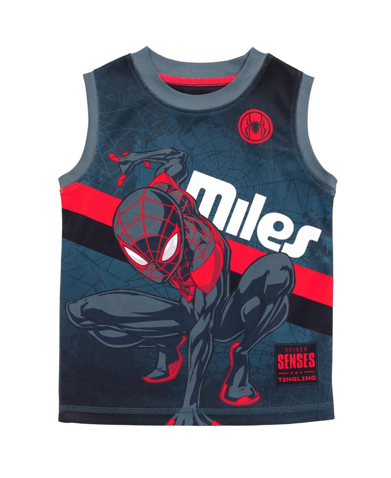 Toddler Boys Spider-Man Miles Morales Mesh Jersey Tank Top Shirt and Basketball Shorts to