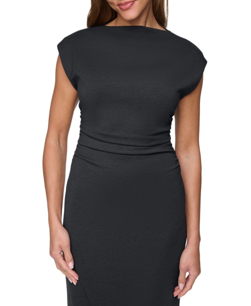 Women's Funnel Neck Shirred Waist Bodycon Dress