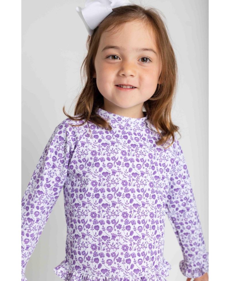 Big Girls Floral Print Rashguard Swimsuit with Ruffles