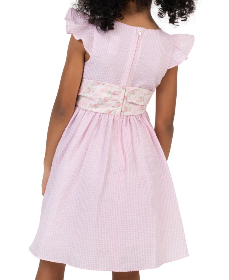 Girls' 2T-6X Seersucker Round Neck Dress and Bag, 2-Piece Set
