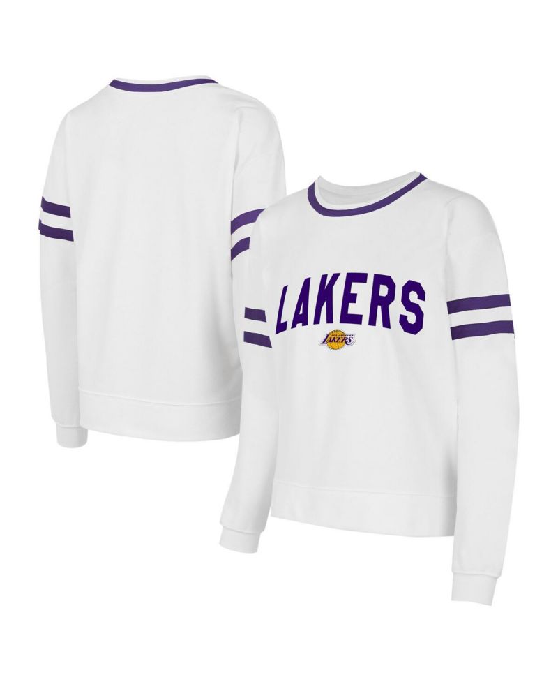 Women's White Los Angeles Lakers Borough Pullover Sweatshirt